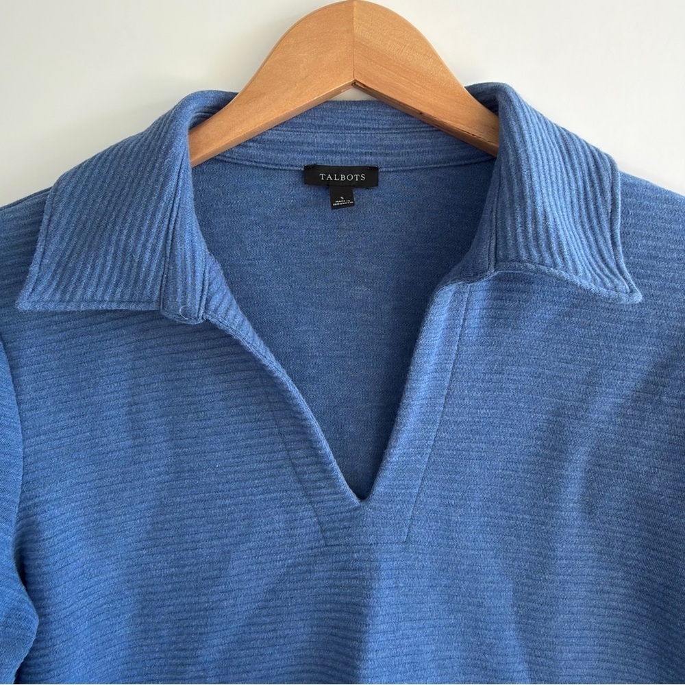 Talbots Ribbed Polo V-Neck Sweater Small Cornflower Blue Cotton Preppy Knit - Picture 4 of 14